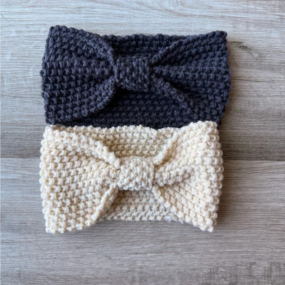 Chunky‎ Knit Hair Accessories (1) Dark Gray and (1) Soft Cream